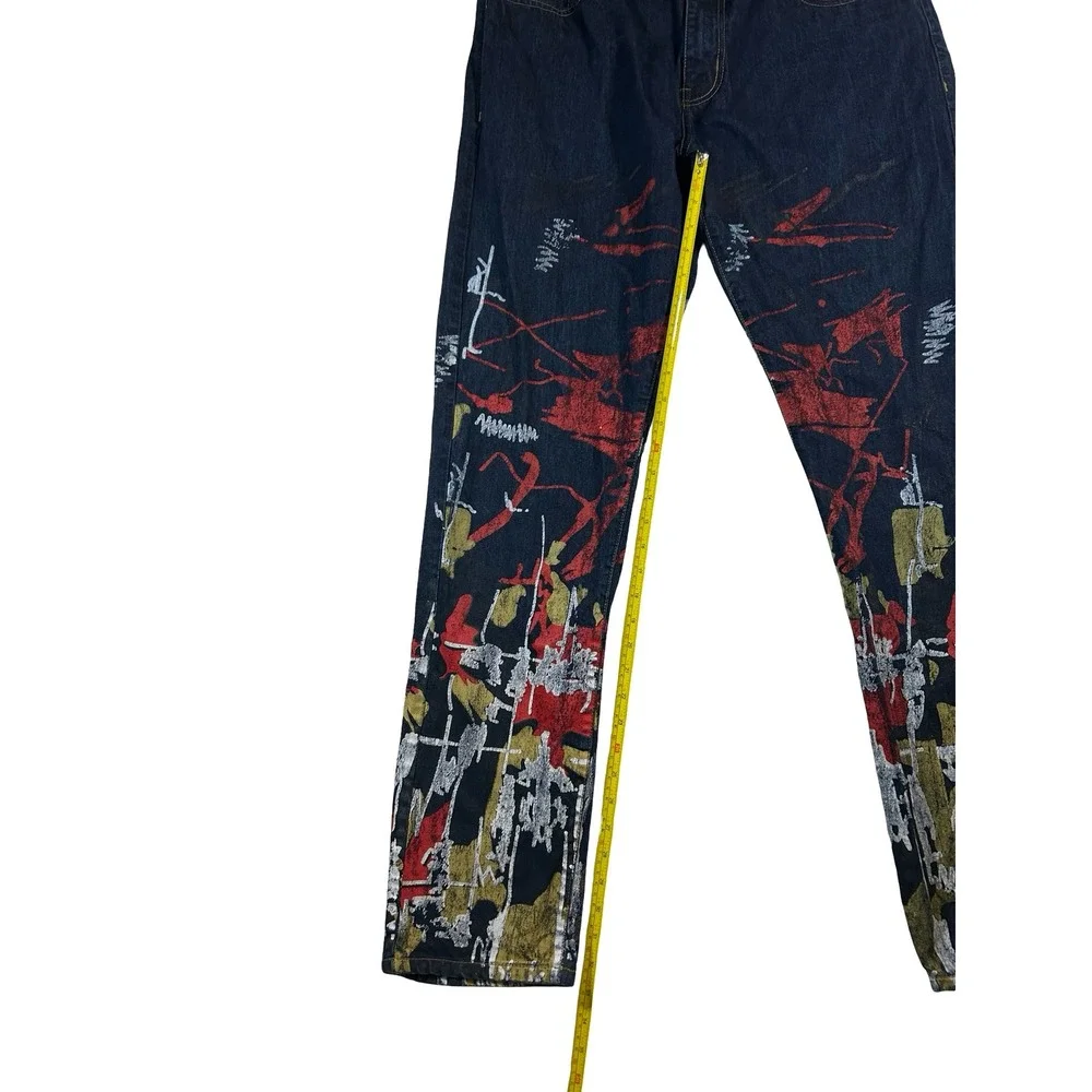 Arketype Mens Abstract Graphic Paint Straight Leg Jeans Dark Wash Blue 38x34